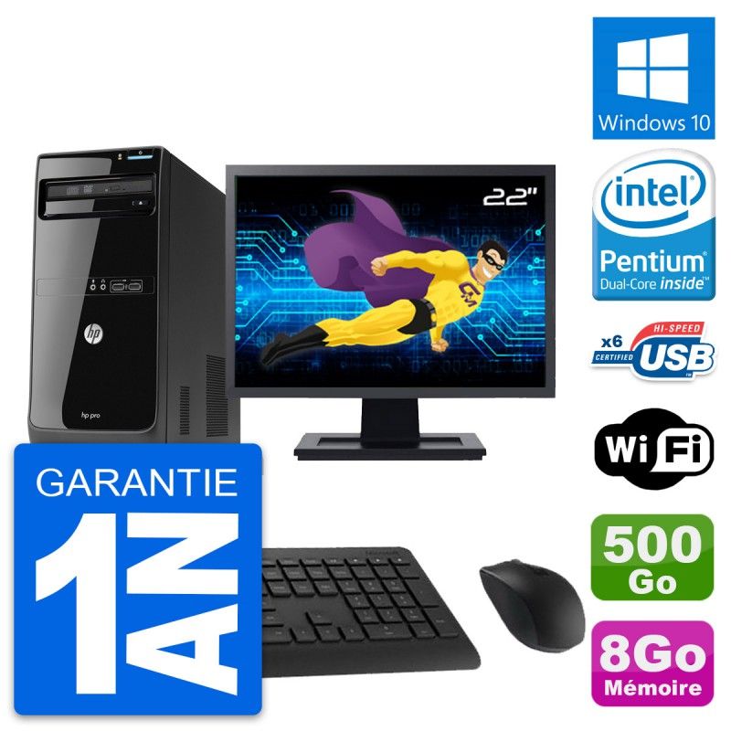 HP Pro 3500 Desktop PC - 22" Screen, Intel Pentium G2020, 8GB RAM, 500GB HDD, Windows 10, WiFi