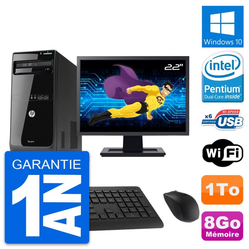 HP Pro 3500 Desktop PC - 22" Screen, Intel Pentium G2020, 8GB RAM, 1TB HDD, Windows 10, WiFi