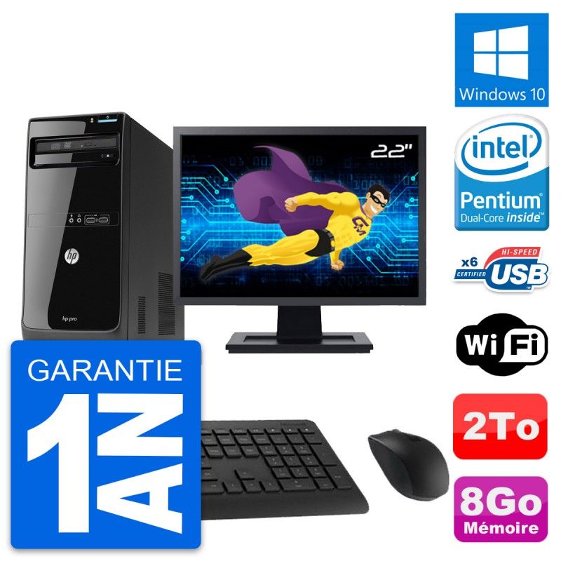 HP Pro 3500 Desktop PC - 22" Screen, Intel Pentium G2020, 8GB RAM, 2TB Hard Drive, Windows 10, WiFi