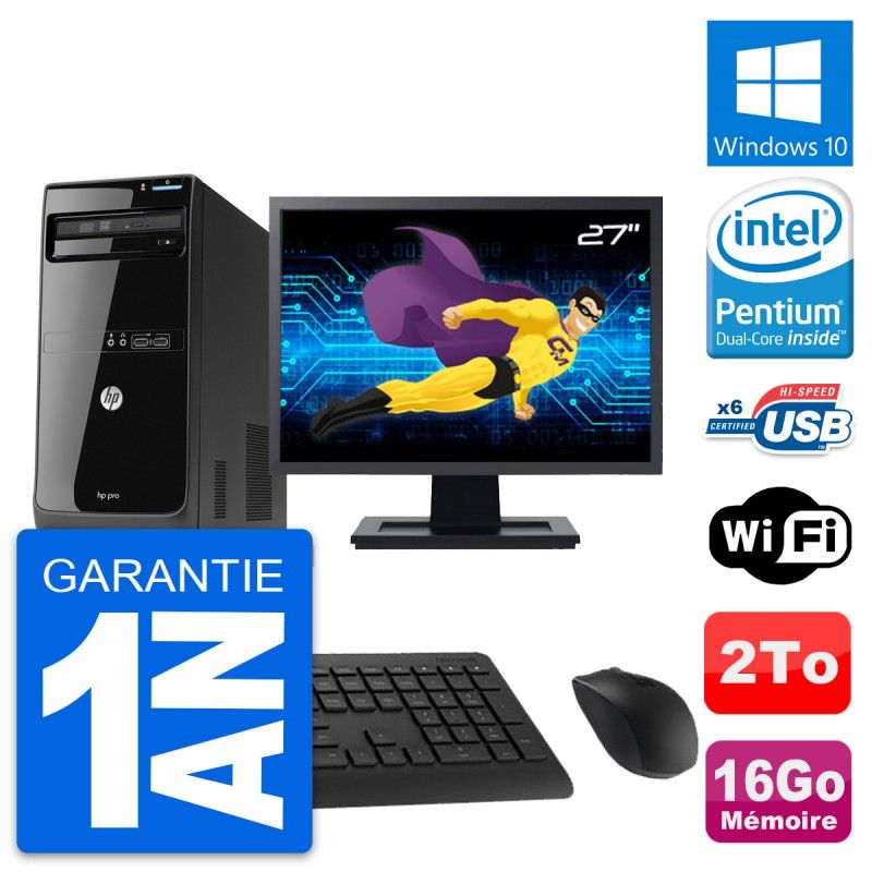 HP Pro 3500 MT Desktop PC - 27" Screen, Intel G2020, 16GB RAM, 2TB Hard Drive, Windows 10, WiFi