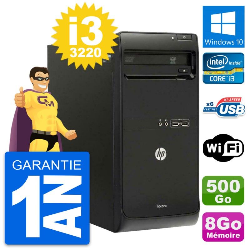 HP Pro 3500 MT Desktop PC - Intel Core i3-3220, 8GB RAM, 500GB HDD, Windows 10, Wifi