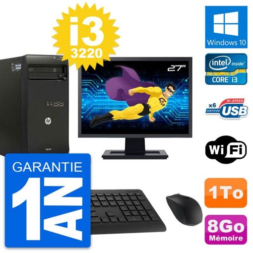 HP Pro 3500 Desktop PC - 27" Screen, Core i3-3220, 8GB RAM, 1TB HDD, Windows 10, WiFi