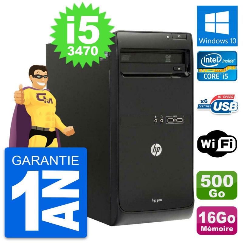 HP Pro 3500 MT Desktop PC - Intel Core i5, 16GB RAM, 500GB HDD, Windows 10, WiFi