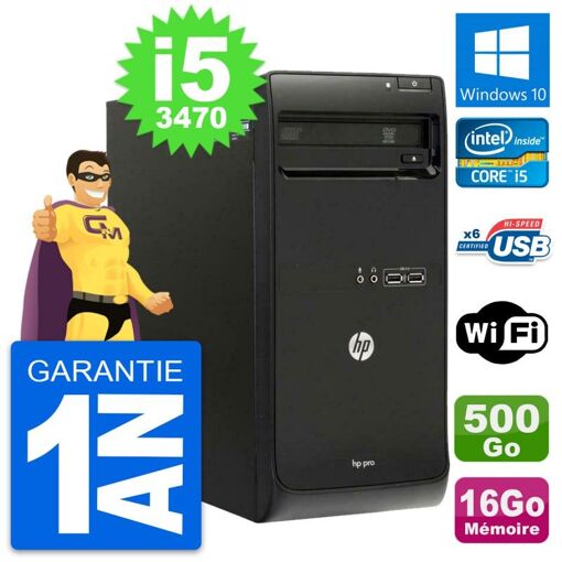 Ordinateur de bureau HP Pro 3500 MT - Processeur Intel Core i5, 16 Go de RAM, 500 Go SSD, Windows 10, WiFi