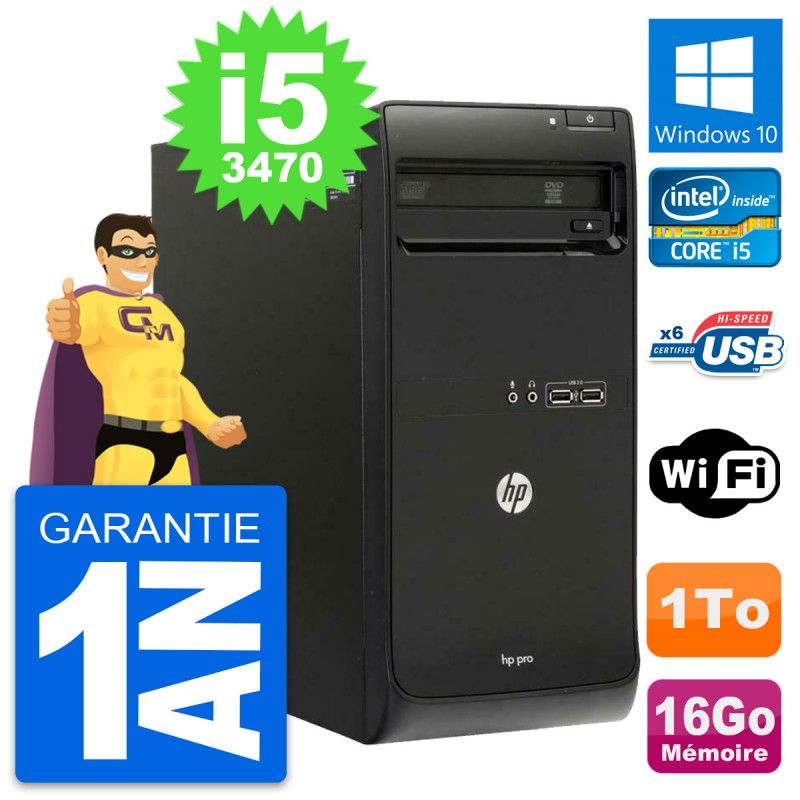 HP Pro 3500 MT Desktop PC - Intel Core i5, 16GB RAM, 1TB Hard Drive, Windows 10, WiFi