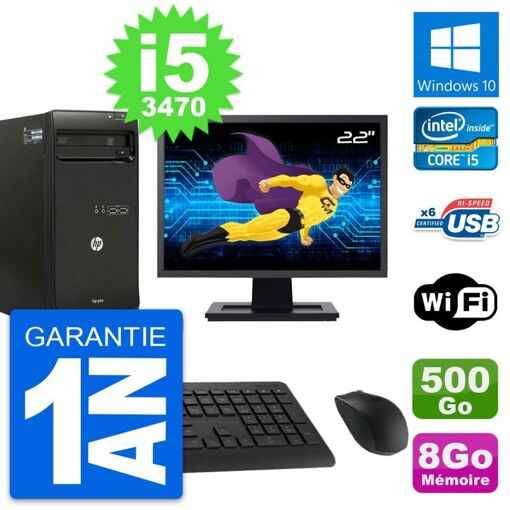 HP Pro 3500 Desktop PC, 22" Screen, Intel i5-3470, 8GB RAM, 500GB HDD, Windows 10, WiFi