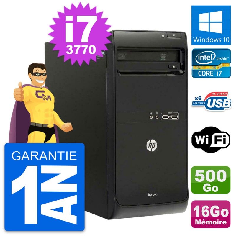 HP Pro 3500 MT Desktop PC - Intel Core i7-3770, 16GB RAM, 500GB HDD, Windows 10, WiFi