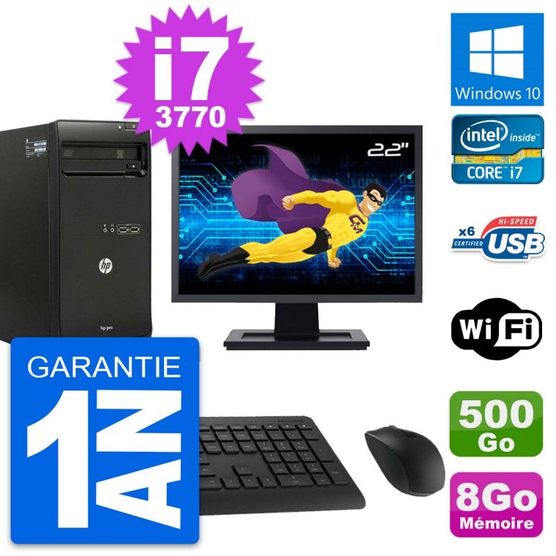 HP Pro 3500 Desktop PC - 22" Screen, Intel i7-3770, 8GB RAM, 500GB HDD, Windows 10, WiFi