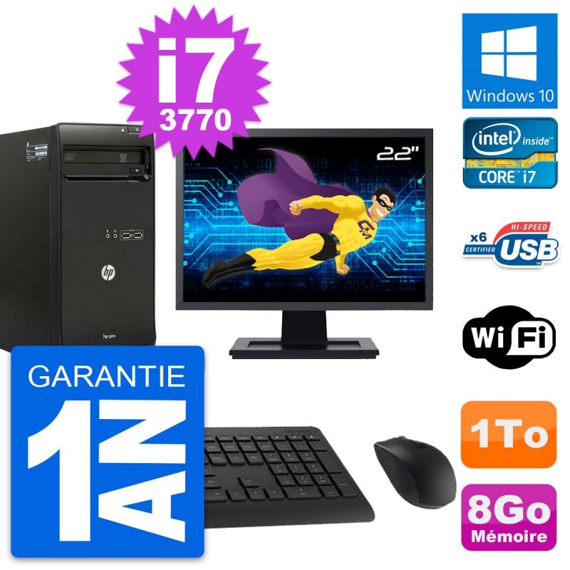 HP Pro 3500 Desktop PC - 22" Screen, Core i7-3770, 8GB RAM, 1TB HDD, Windows 10, WiFi