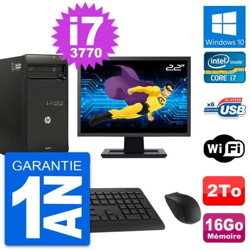 HP Pro 3500 Desktop PC, 22" Screen, Intel i7-3770, 16GB RAM, 2TB HDD, Windows 10, WiFi