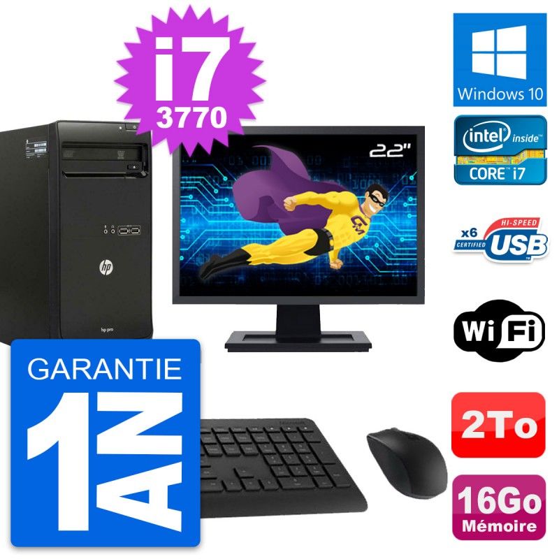HP Pro 3500 Desktop PC, 22" Screen, Intel i7-3770, 16GB RAM, 2TB HDD, Windows 10, WiFi