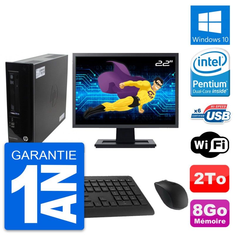 HP Pro 3300 SFF PC - 22" Screen, Pentium G630, 8GB RAM, 2TB HDD, Windows 10, WiFi