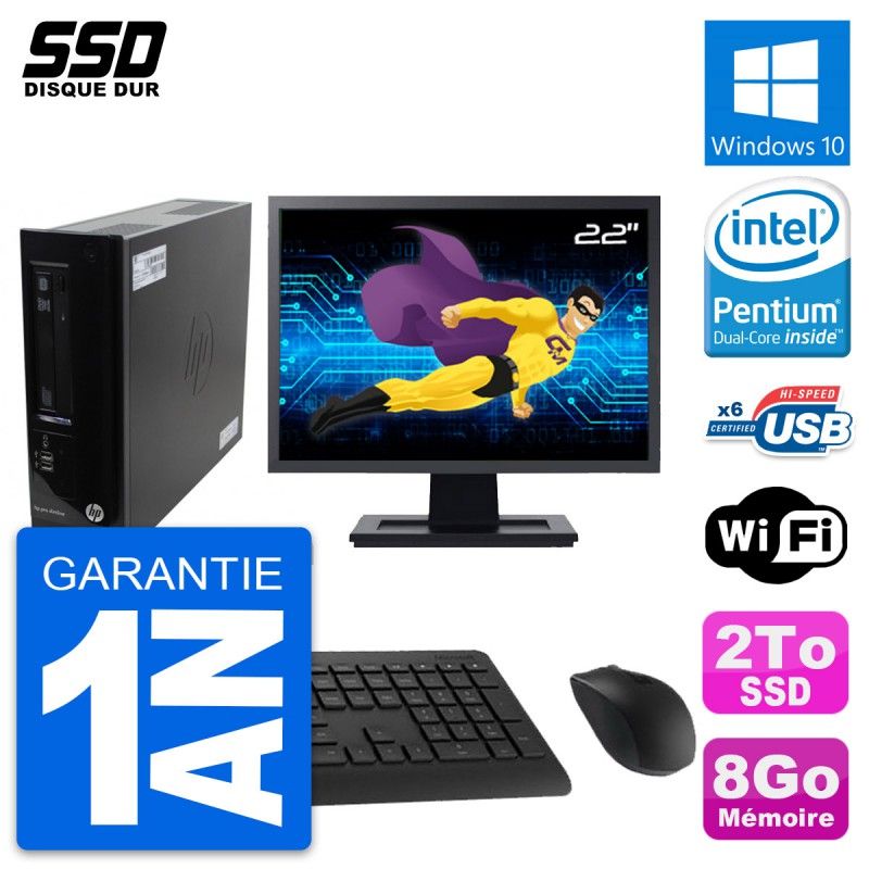 HP Pro 3300 SFF PC - 22" Screen, Intel Pentium G630, 8GB RAM, 2TB SSD, Windows 10, WiFi