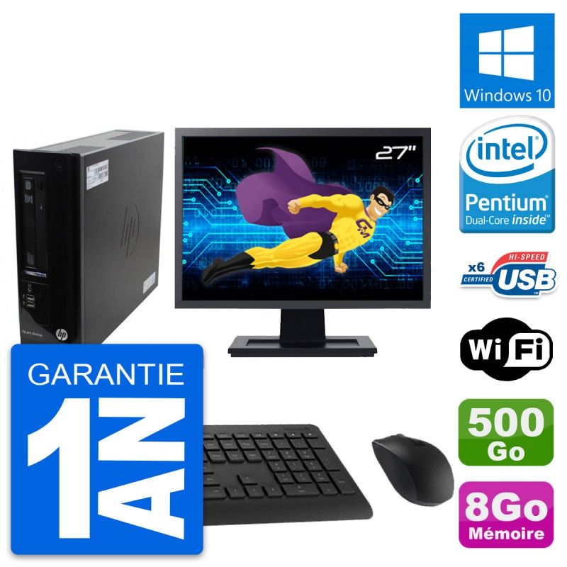 HP Pro 3300 SFF Desktop Computer - 27" Display, Intel G630, 8GB RAM, 500GB HDD, Windows 10, WiFi