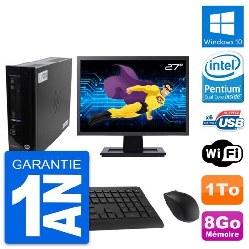 HP Pro 3300 SFF PC - 27" Screen, Pentium G630, 8GB RAM, 1TB HDD, Windows 10, WiFi