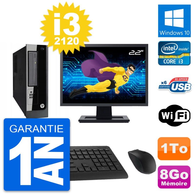 HP Pro 3300 SFF PC - 22" Screen, Core i3-2120, 8GB RAM, 1TB HDD, Windows 10, WiFi