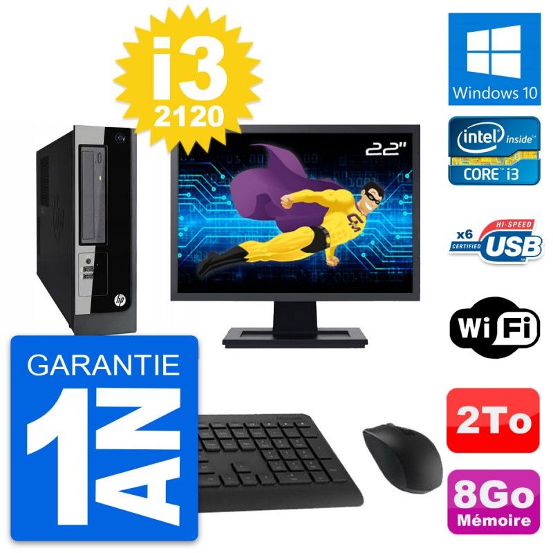 HP Pro 3300 SFF Computer - 22" Screen, Intel Core i3-2120, 8GB RAM, 2TB HDD, Windows 10, WiFi