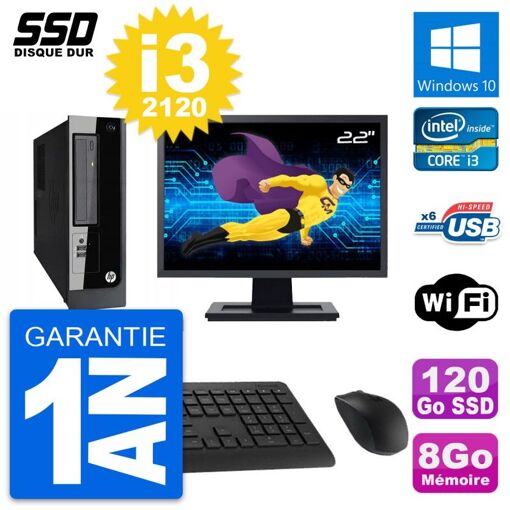 HP Pro 3300 SFF Computer - 22" Screen, Intel i3-2120, 8GB RAM, 120GB SSD, Windows 10, WiFi