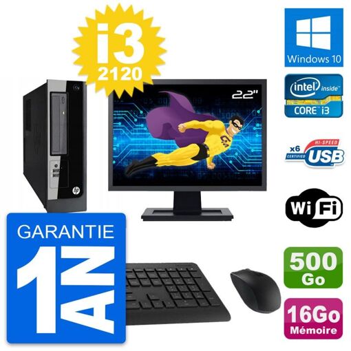 HP Pro 3300 SFF Desktop Computer, 22" Screen, Intel i3-2120, 16GB RAM, 500GB HDD, Windows 10, WiFi