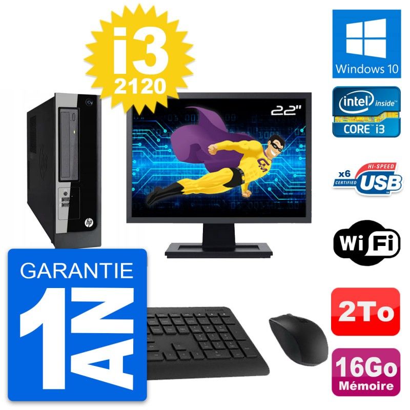 HP Pro 3300 SFF PC - 22" Screen, Intel i3-2120, 16GB RAM, 2TB HDD, Windows 10, WiFi