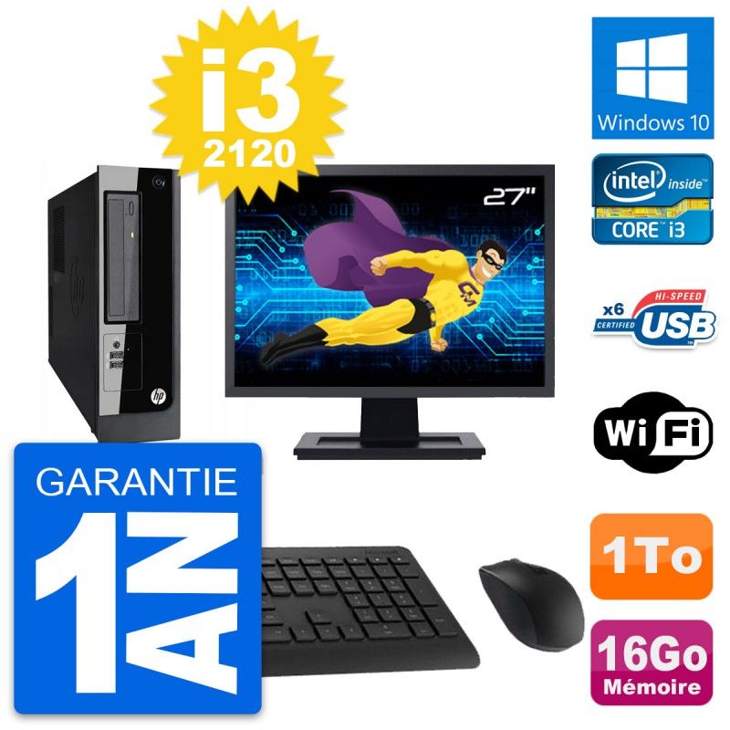 HP Pro 3300 SFF Desktop PC | 27" Screen | Intel i3-2120 | 16GB RAM | 1TB HDD | Windows 10 | WiFi