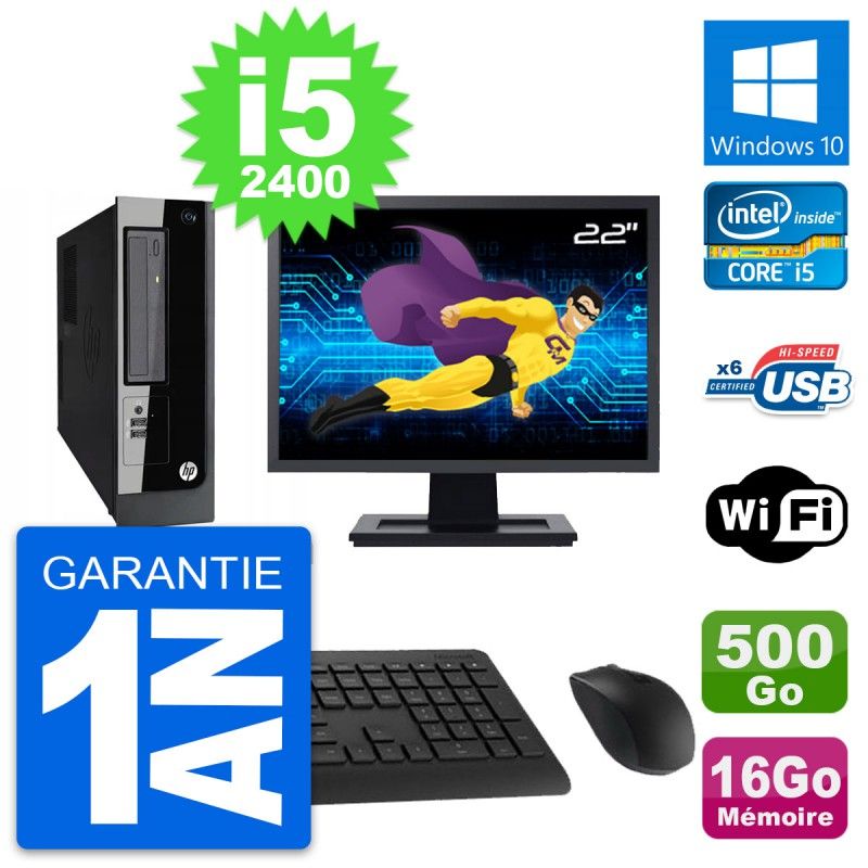 HP Pro 3300 SFF PC - 22" Screen, Intel i5-2400, 16GB RAM, 500GB HDD, Windows 10, WiFi