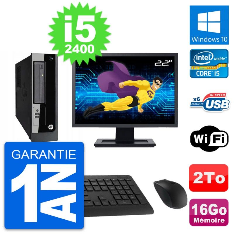 HP Pro 3300 SFF PC - 22" Screen, Intel i5-2400, 16GB RAM, 2TB Hard Drive, Windows 10, WiFi