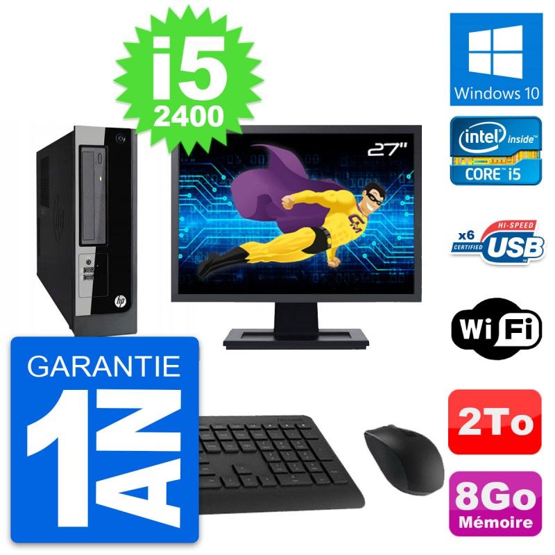 HP Pro 3300 SFF Computer - 27" Screen, Core i5-2400, 8GB RAM, 2TB Hard Drive, Windows 10, Wi-Fi