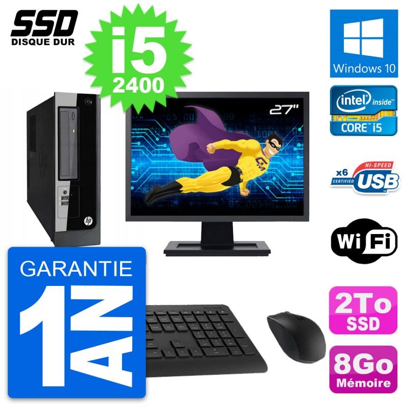 HP Pro 3300 SFF PC - 27" Screen, Intel Core i5-2400, 8GB RAM, 2TB SSD, Windows 10, WiFi