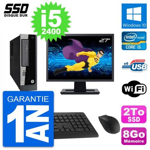 HP Pro 3300 SFF PC - 27" Screen, Intel Core i5-2400, 8GB RAM, 2TB SSD, Windows 10, WiFi