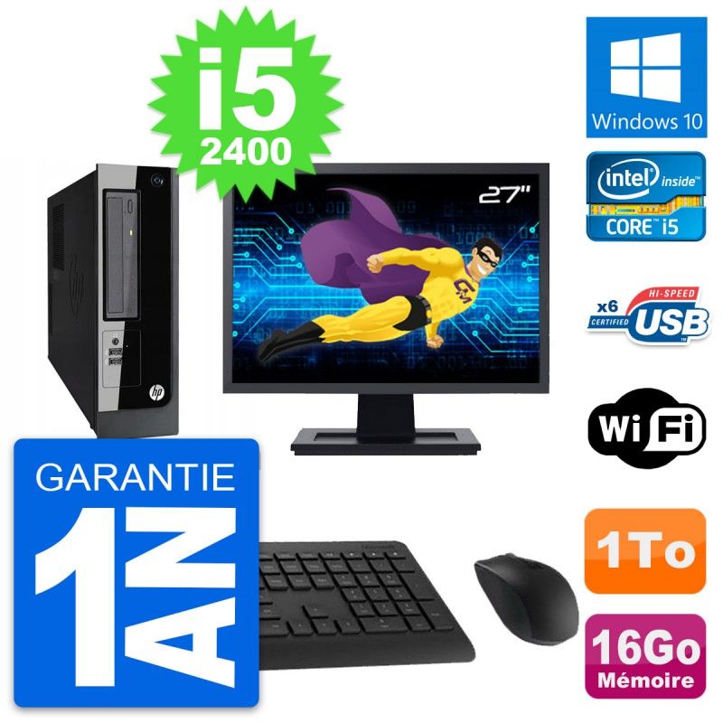 HP Pro 3300 SFF Computer - 27" Screen, Intel i5-2400, 16GB RAM, 1TB HDD, Windows 10, WiFi