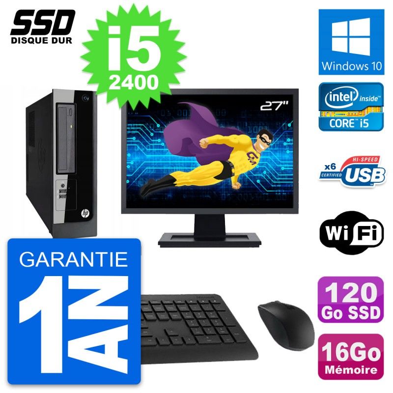 HP Pro 3300 SFF Computer - 27" Screen, Intel i5-2400, 16GB RAM, 120GB SSD, Windows 10, Wifi