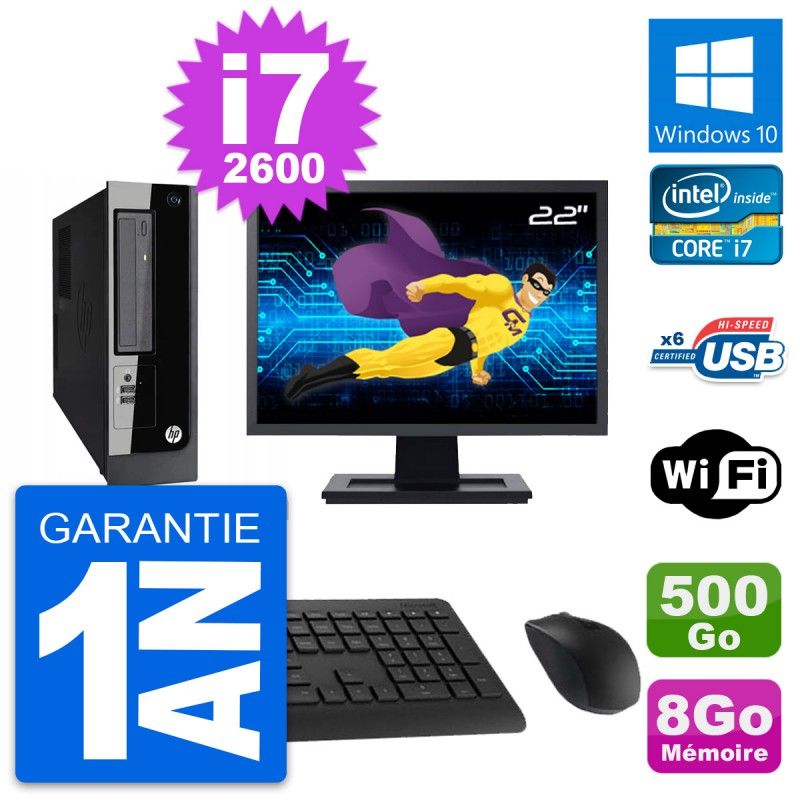 HP Pro 3300 SFF Desktop PC - 22" Screen, Intel i7-2600, 8GB RAM, 500GB HDD, Windows 10, WiFi
