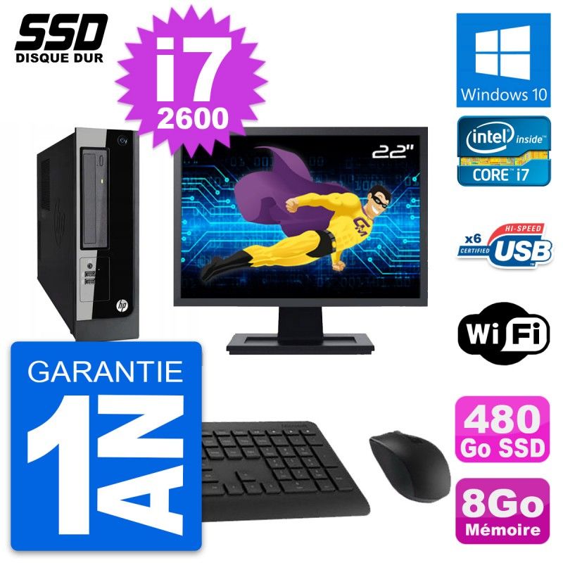 HP Pro 3300 SFF PC - 22" Screen, Intel i7-2600, 8GB RAM, 480GB SSD, Windows 10, Wifi