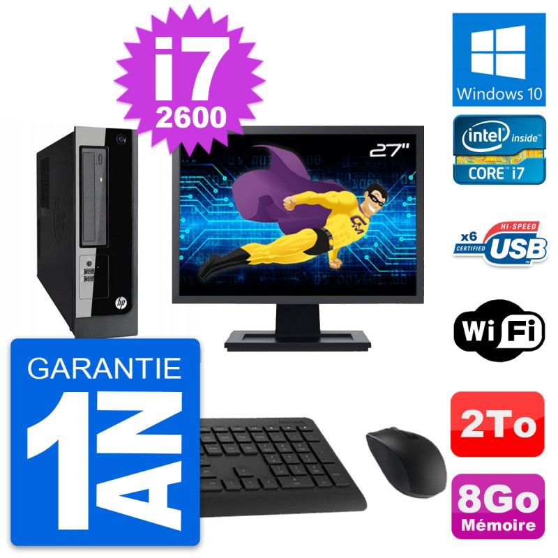 HP Pro 3300 SFF PC - 27" Screen, Core i7-2600, 8GB RAM, 2TB HDD, Windows 10, WiFi
