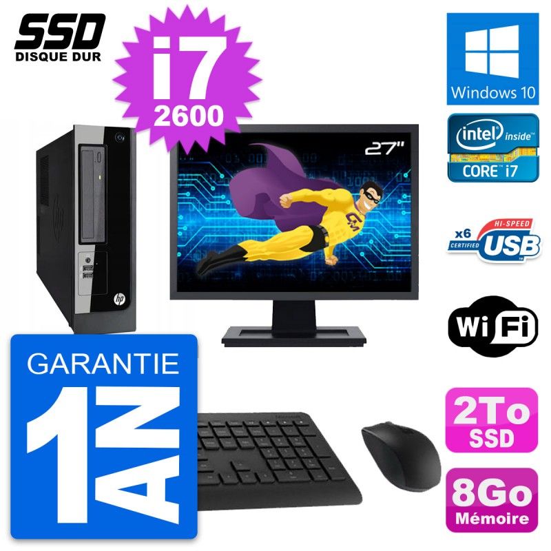 HP Pro 3300 SFF Desktop PC | 27" Screen | Intel Core i7-2600 | 8GB RAM | 2TB SSD | Windows 10 | WiFi