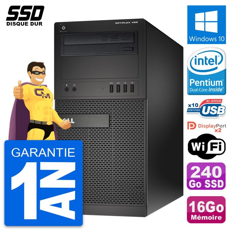 Dell OptiPlex XE2 PC - Intel Pentium G3220, 16GB RAM, 240GB SSD, Windows 10, Wifi