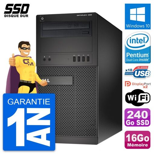 Ordinateur de bureau Dell OptiPlex XE2 - Processeur Intel Pentium G3220, 16 Go de RAM, 240 Go SSD, Windows 10, Wifi