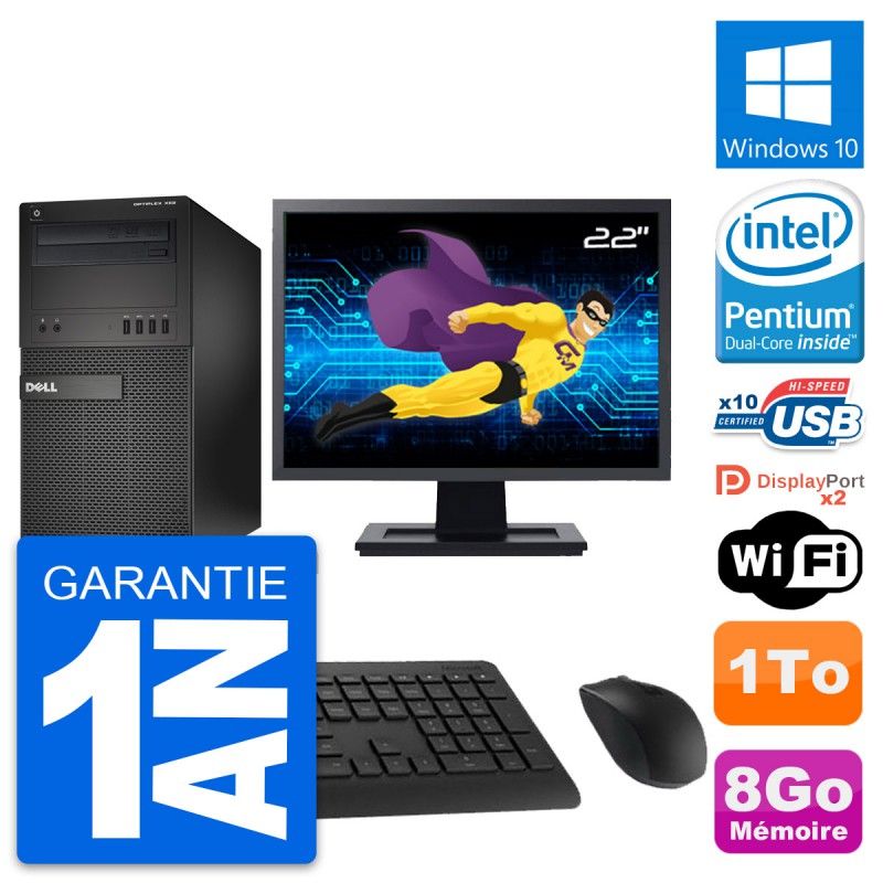 Dell OptiPlex XE2 MT Desktop Computer, 22" Screen, Intel Pentium G3220, 8GB RAM, 1TB HDD, Windows 10, WiFi