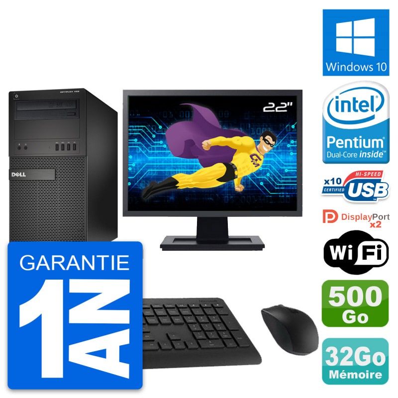 Dell OptiPlex XE2 MT Desktop PC - 22" Screen, Intel Pentium G3220, 32GB RAM, 500GB HDD