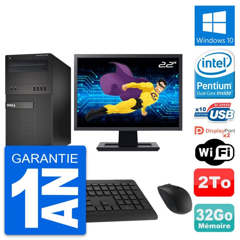 Dell OptiPlex XE2 MT Desktop Computer, 22" Screen, Pentium G3220, 32GB RAM, 2TB Hard Drive, Windows 10, WiFi