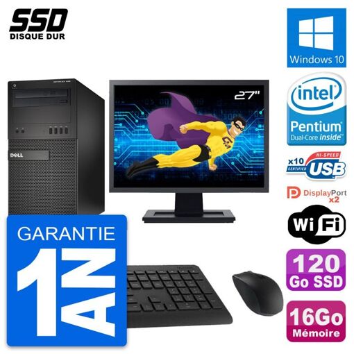Computadora de escritorio Dell OptiPlex XE2 MT, pantalla de 27', procesador Intel Pentium G3220, 16 GB de RAM, 120 GB SSD, Windows 10, WiFi