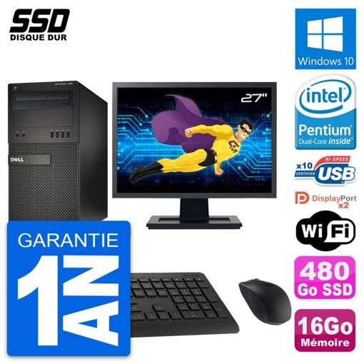 Computadora de escritorio Dell OptiPlex XE2 MT, pantalla de 27'', Intel Pentium G3220, 16 GB de RAM, 480 GB SSD, Windows 10, WiFi