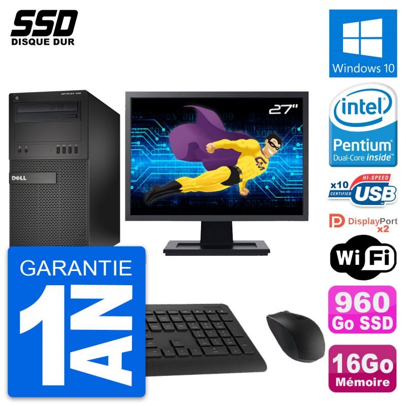 Dell OptiPlex XE2 MT Desktop Computer - 27" Screen, Intel Pentium G3220, 16GB RAM, 960GB SSD, Windows 10, WiFi