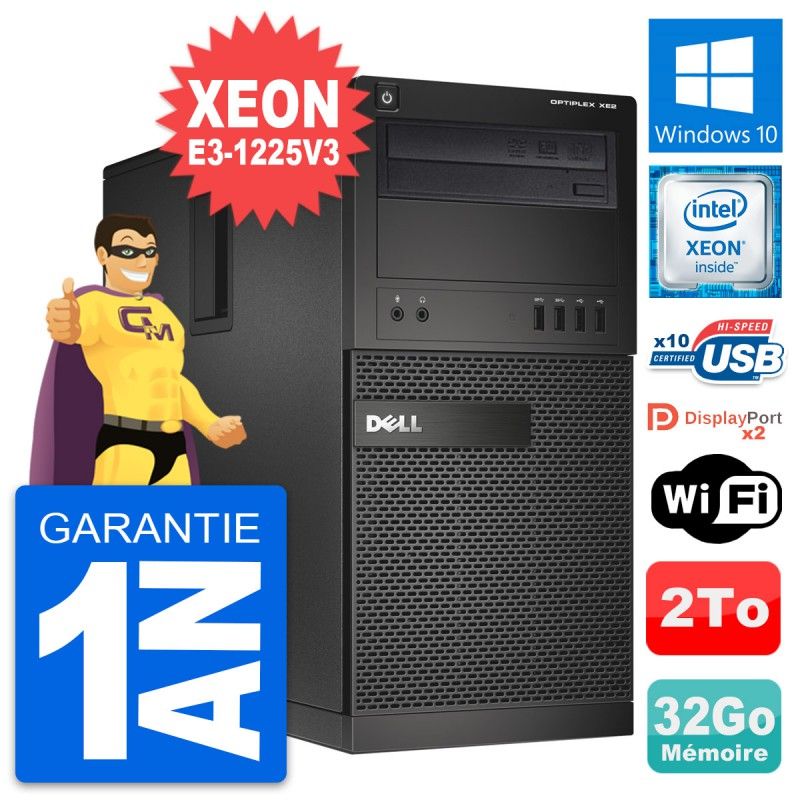 Dell OptiPlex XE2 MT - Intel Xeon E3-1225V3, 3.2GHz, 32GB RAM, 2TB HDD, Windows 10, WiFi