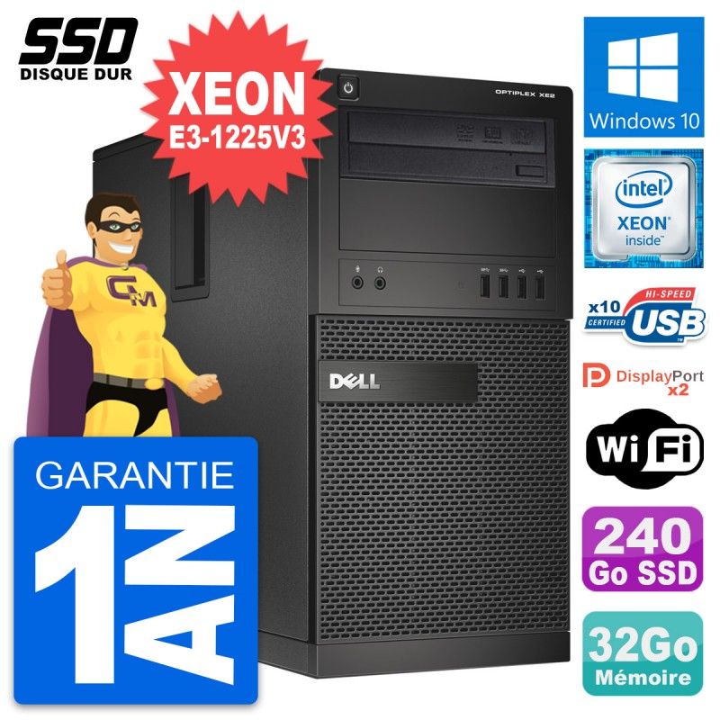 Dell OptiPlex XE2 MT - Intel Xeon E3-1225 V3 3.2GHz, 32GB RAM, 240GB SSD, Windows 10, WiFi