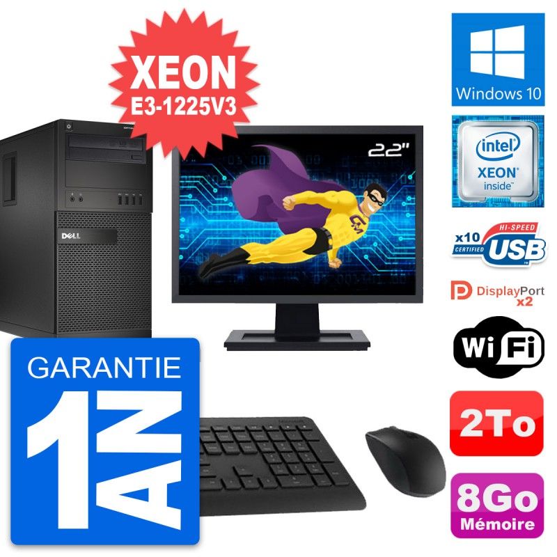Dell OptiPlex XE2 MT Desktop Computer, 22" Screen, Intel Xeon E3-1225 V3, 8GB RAM, 2TB HDD, Windows 10, Wi-Fi