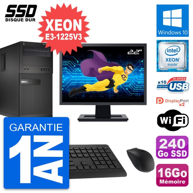 Dell OptiPlex XE2 MT 22" Screen, Intel Xeon E3-1225 V3, 16GB RAM, 240GB SSD, Windows 10, WiFi