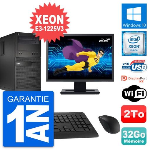 Dell OptiPlex XE2 MT 22-Inch Screen, Xeon E3-1225V3, 32GB RAM, 2TB HDD, Windows 10, WiFi
