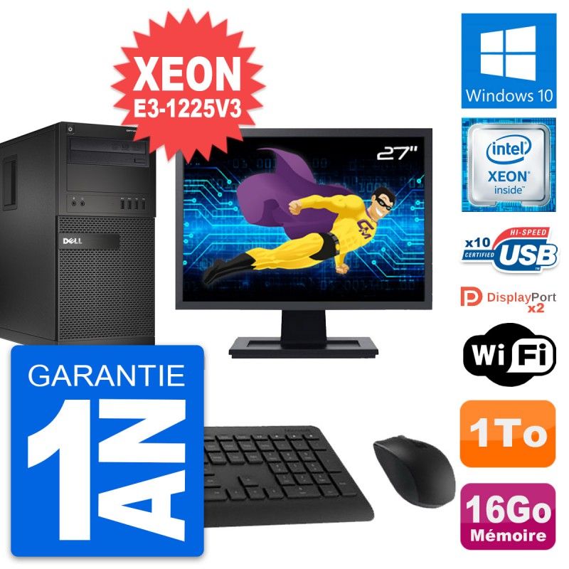 Dell OptiPlex XE2 MT Desktop Computer, 27" Screen, Xeon E3-1225V3, 16GB RAM, 1TB HDD, Windows 10, WiFi